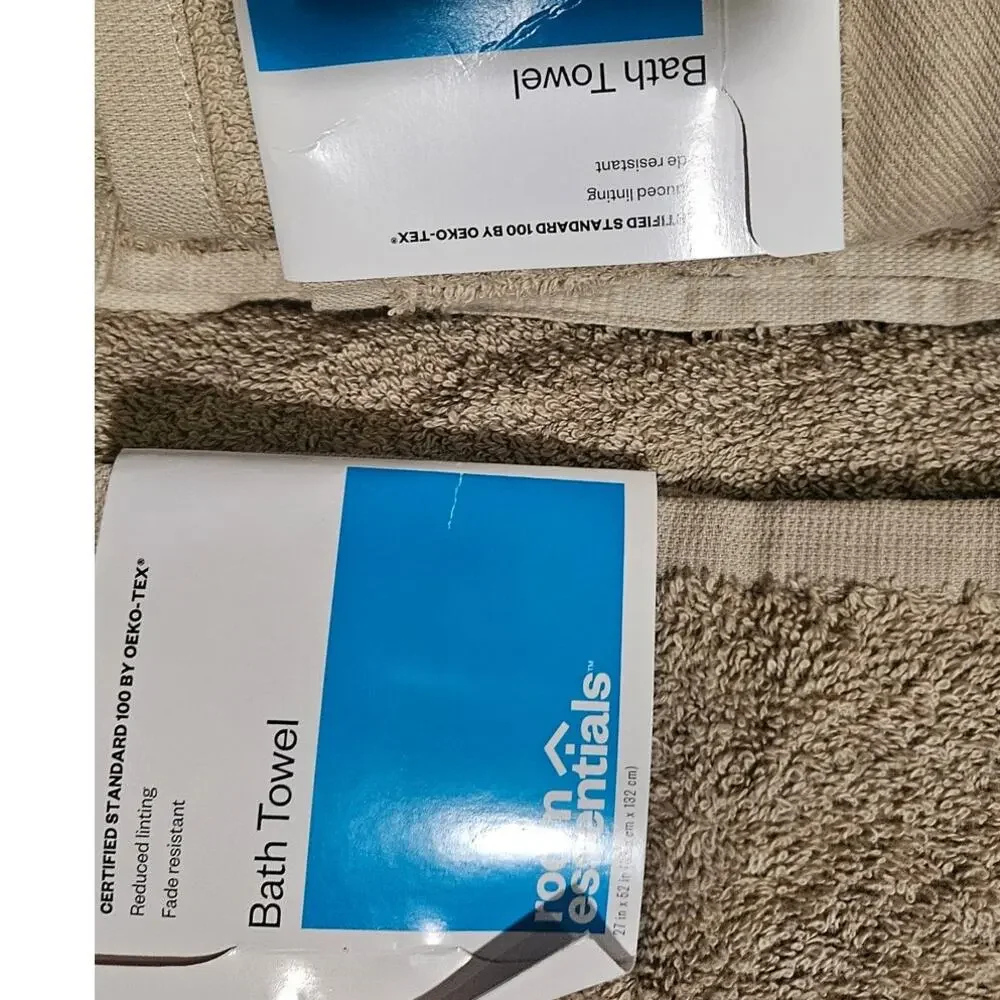 Room Essentials Bath Towels Set of 2 Tan Taupe OEKO-TEX Fade Resistant NWT